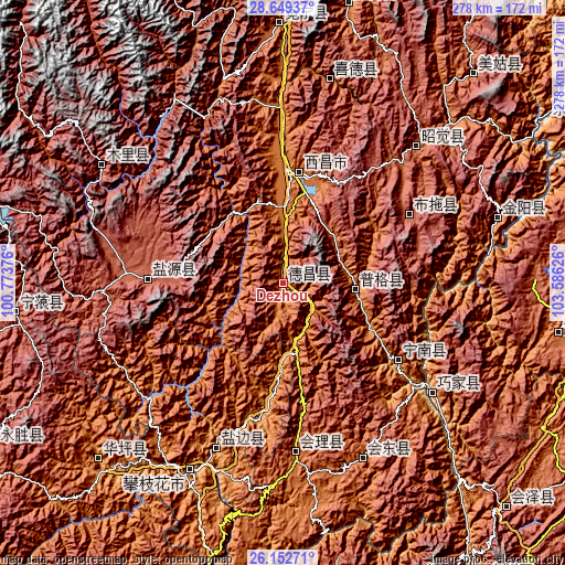 Topographic map of Dezhou