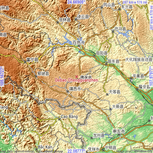 Topographic map of Debao Chengguanzhen