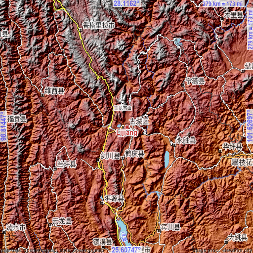 Topographic map of Lijiang