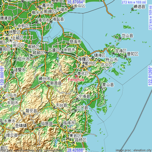 Topographic map of Fenghua