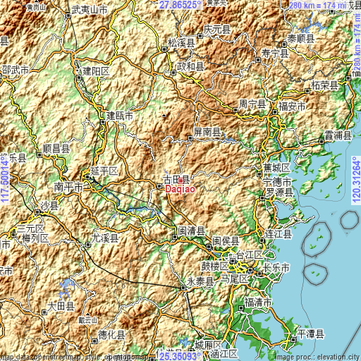 Topographic map of Daqiao