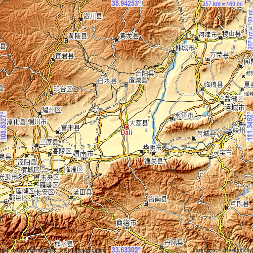 Topographic map of Dali