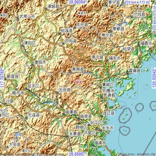 Topographic map of Daixi