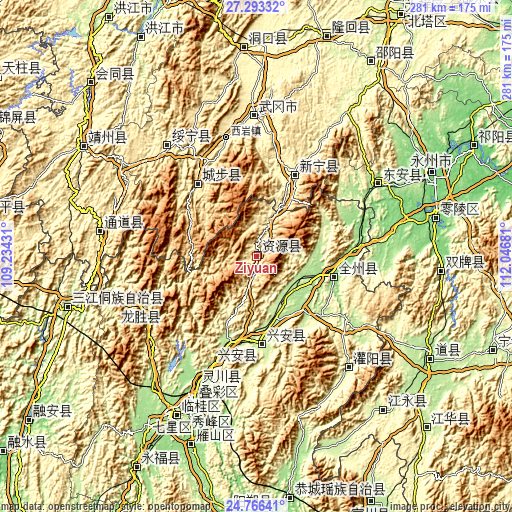 Topographic map of Ziyuan