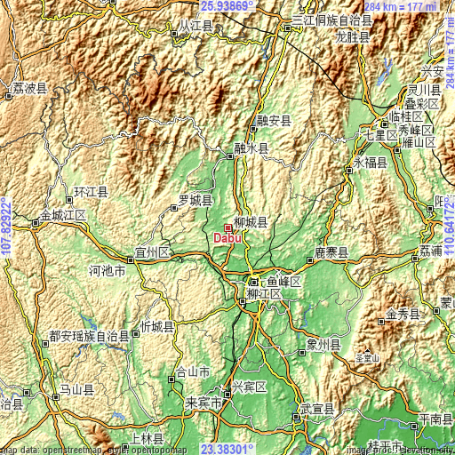 Topographic map of Dabu