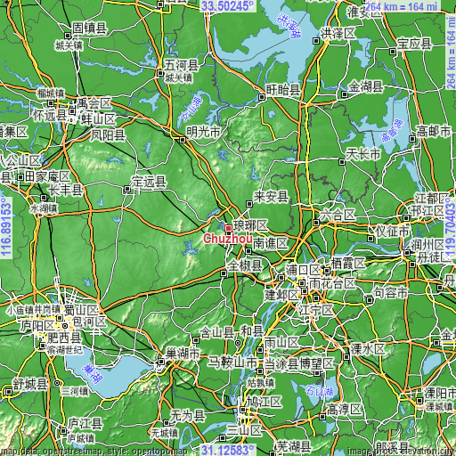 Topographic map of Chuzhou