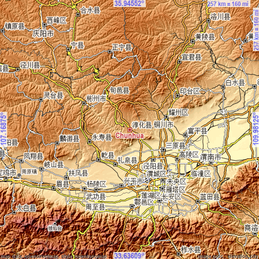 Topographic map of Chunhua