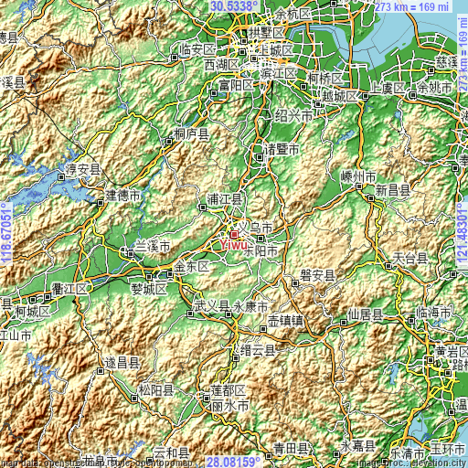 Topographic map of Yiwu