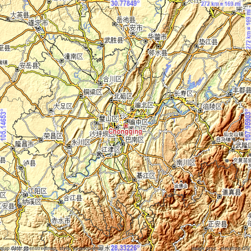 Topographic map of Chongqing