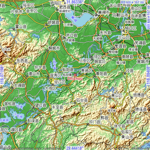 Topographic map of Chizhou