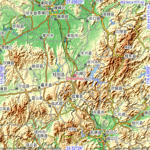 Topographic map of Chenzhou