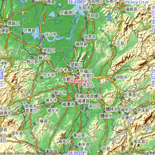 Topographic map of Changsha