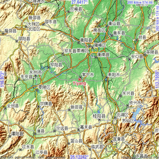 Topographic map of Yiyang