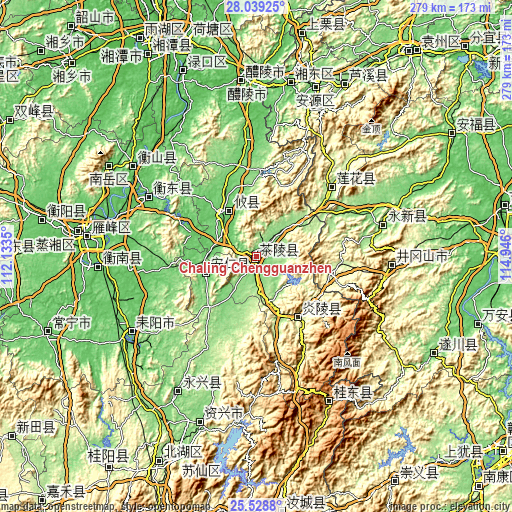Topographic map of Chaling Chengguanzhen