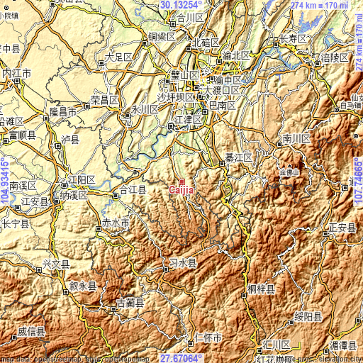 Topographic map of Caijia