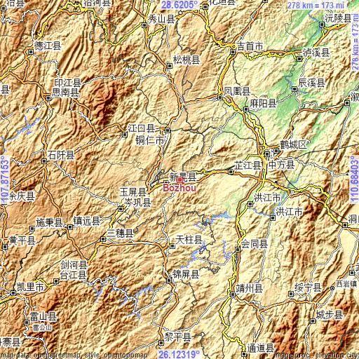 Topographic map of Bozhou