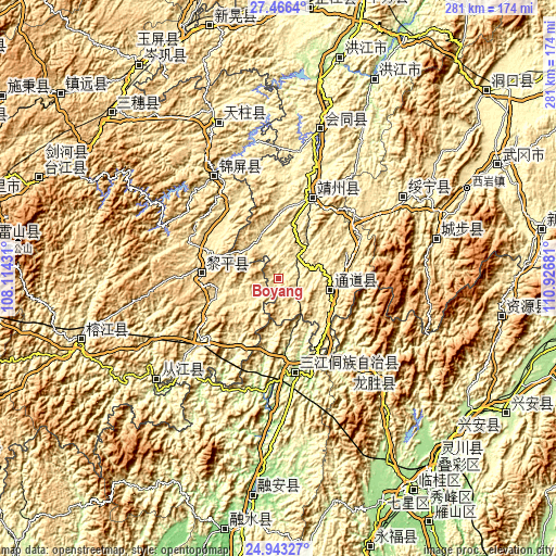 Topographic map of Boyang