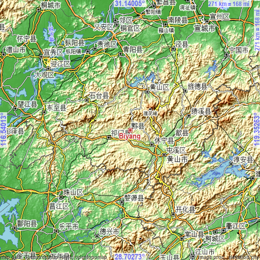 Topographic map of Biyang