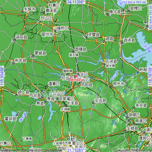 Topographic map of Bengbu