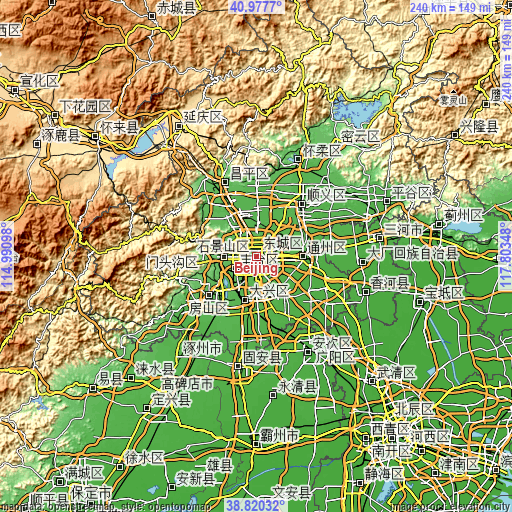Topographic map of Beijing