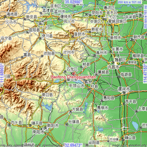 Topographic map of Baofeng Chengguanzhen