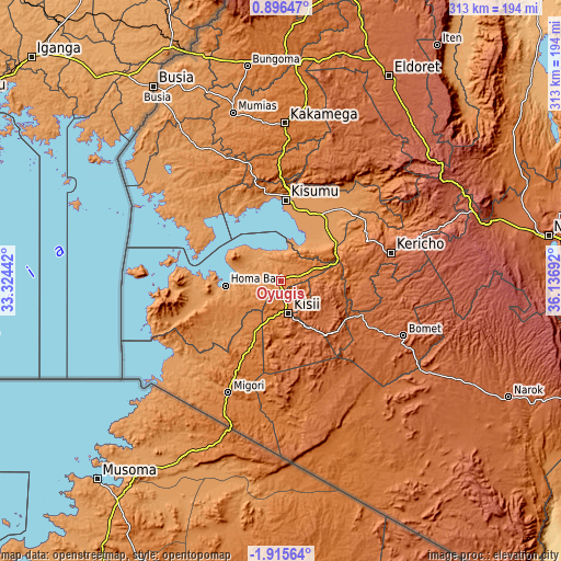 Topographic map of Oyugis