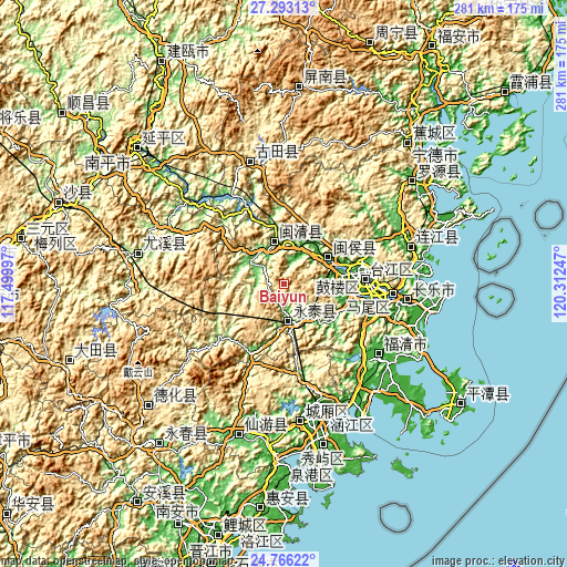 Topographic map of Baiyun