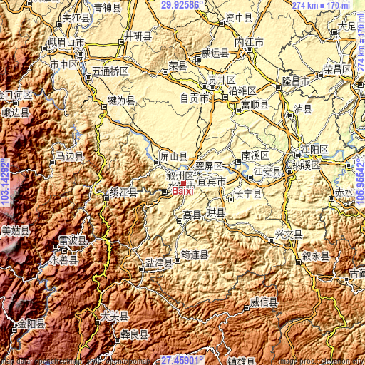 Topographic map of Baixi