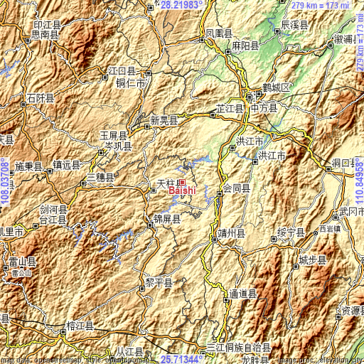 Topographic map of Baishi