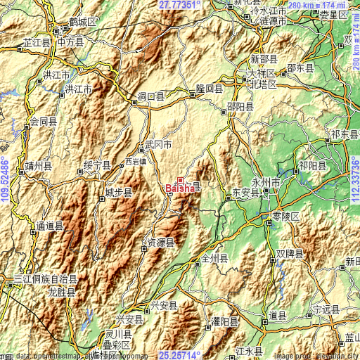 Topographic map of Baisha