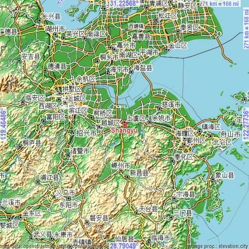 Topographic map of Shangyu