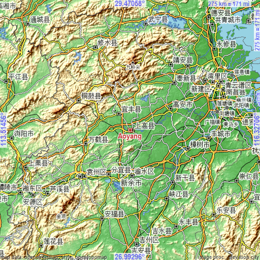 Topographic map of Aoyang