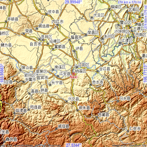 Topographic map of Naxi