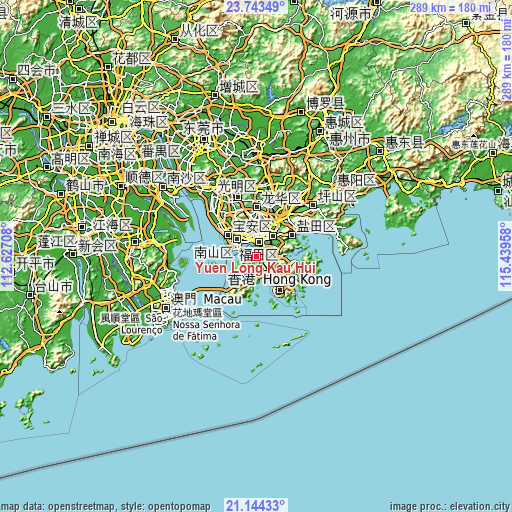 Topographic map of Yuen Long Kau Hui