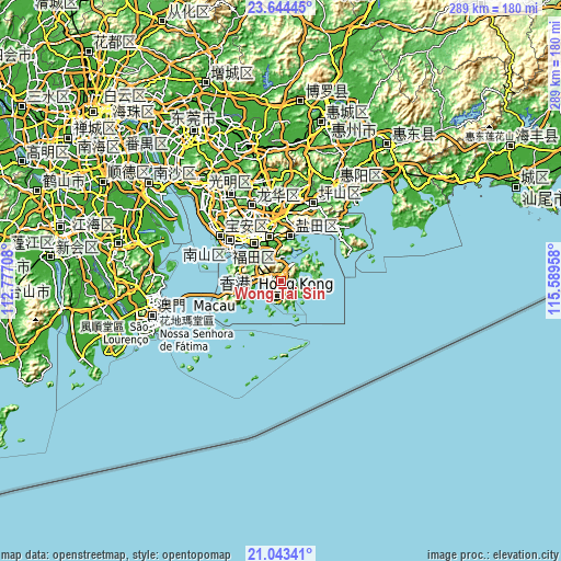 Topographic map of Wong Tai Sin