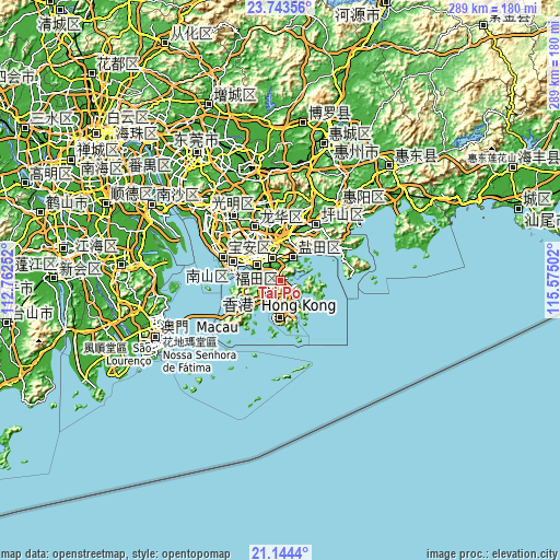 Topographic map of Tai Po