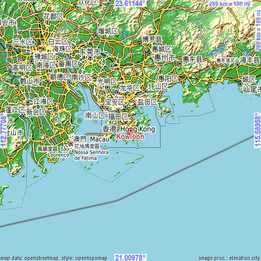 Topographic map of Kowloon