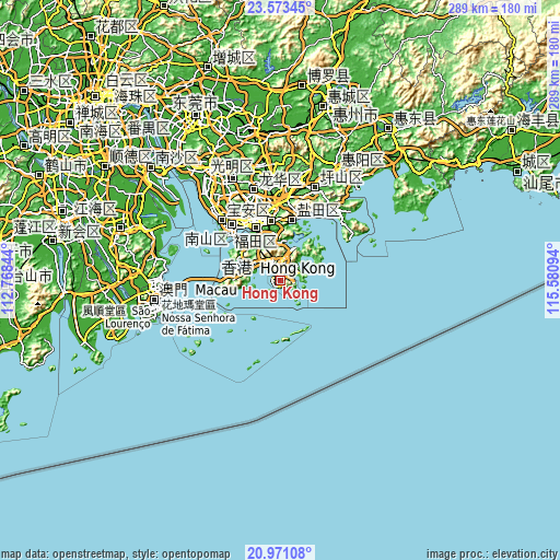 Topographic map of Hong Kong