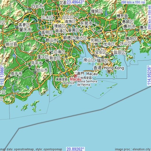 Topographic map of Macau