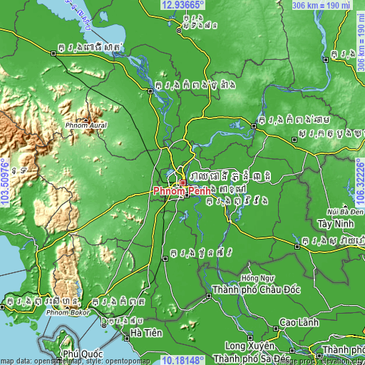 Topographic map of Phnom Penh