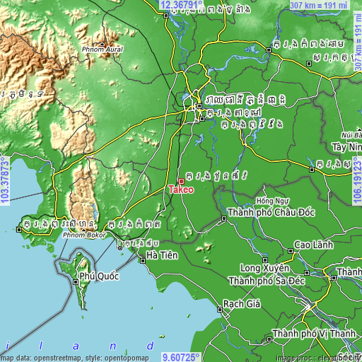 Topographic map of Takeo