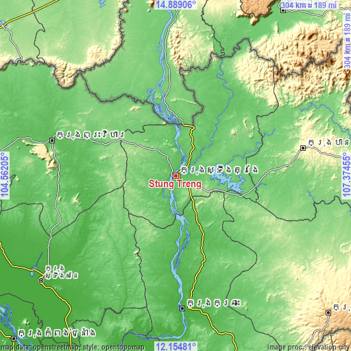 Topographic map of Stung Treng