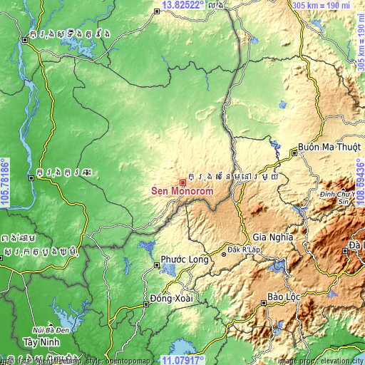 Topographic map of Sen Monorom