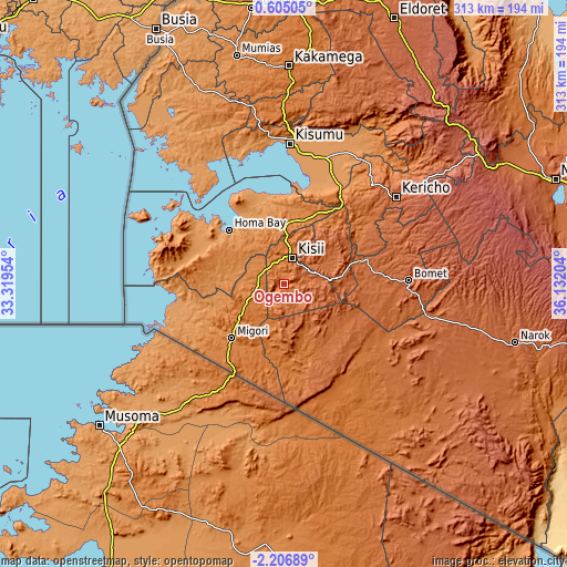 Topographic map of Ogembo