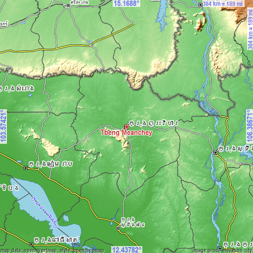 Topographic map of Tbeng Meanchey