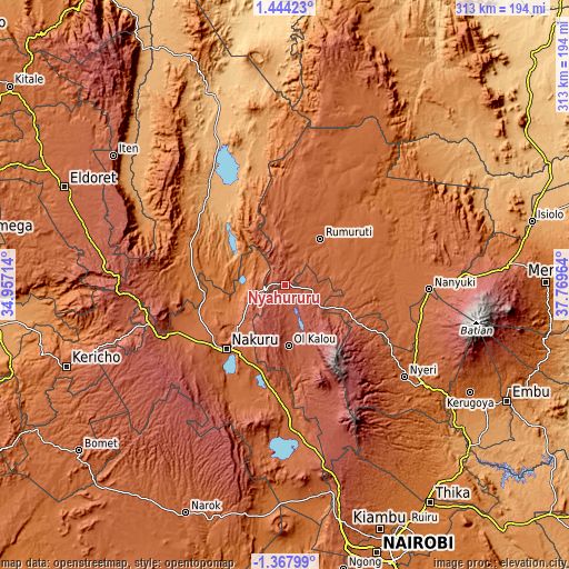Topographic map of Nyahururu