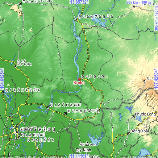 Topographic map of Kratié