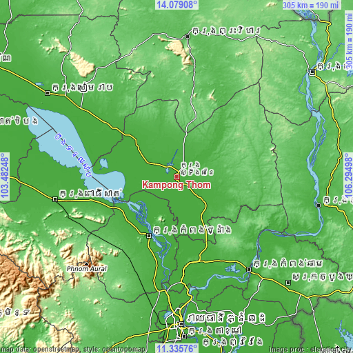 Topographic map of Kampong Thom