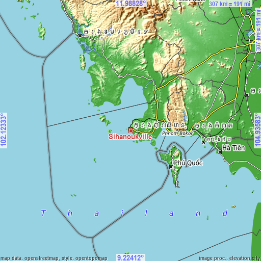 Topographic map of Sihanoukville