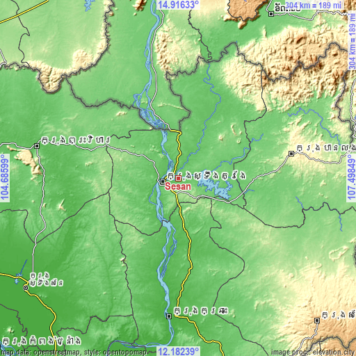 Topographic map of Sesan